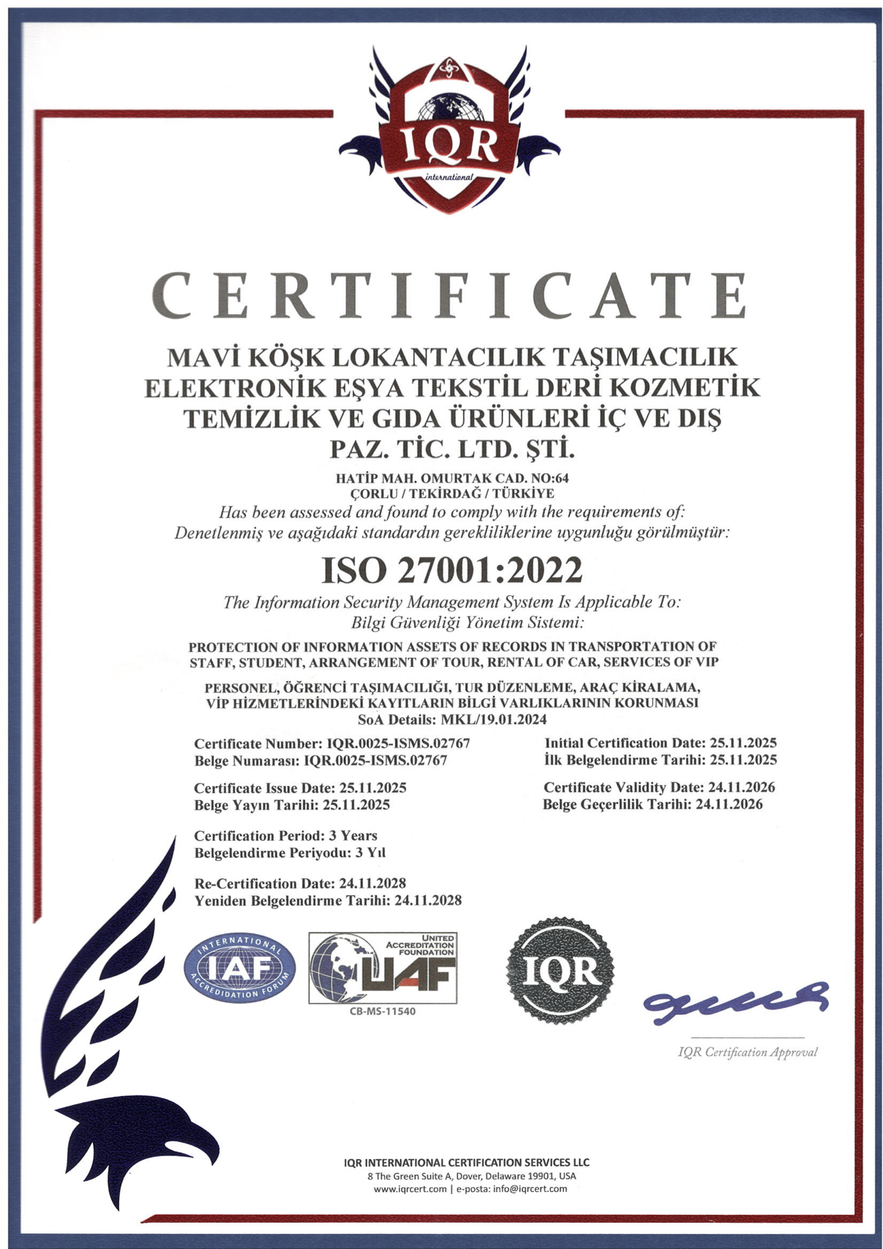 Bilgi Güvenliği Yönetim Sistemi Sertifikası